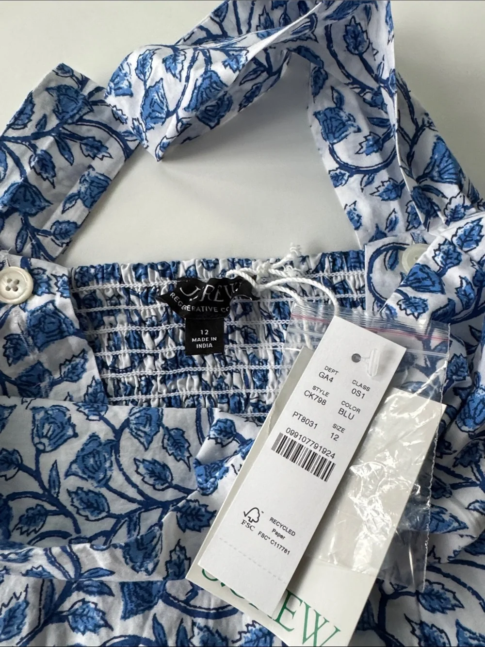 J. Crew Blue and White Floral Maxi Dress Never worn, with pockets!